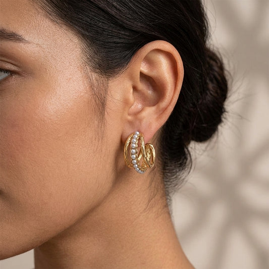 Althea Open Pearl Hoop Earrings